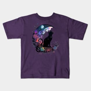 Mystical Black Cat & Moon Kids T-Shirt